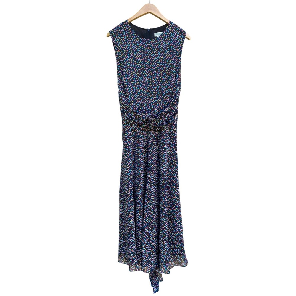 Coldwater Creek Silk Polka Dot Sleeveless Draped Midi Dress 18 Black Twee Summer